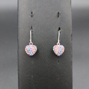 Sterling Silver Colorful Crystals Heart Handmade Earrings A7070